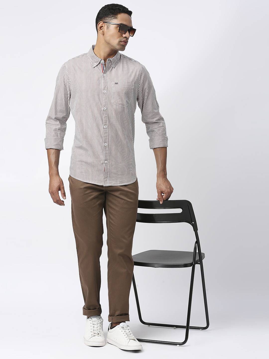 Thomas Scott Men Modern Slim Fit Striped Casual Cotton Shirt