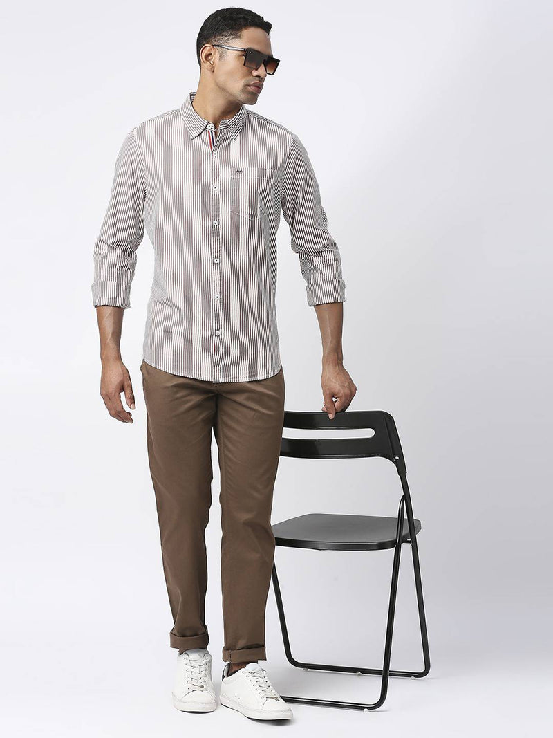Thomas Scott Men Modern Slim Fit Striped Casual Cotton Shirt