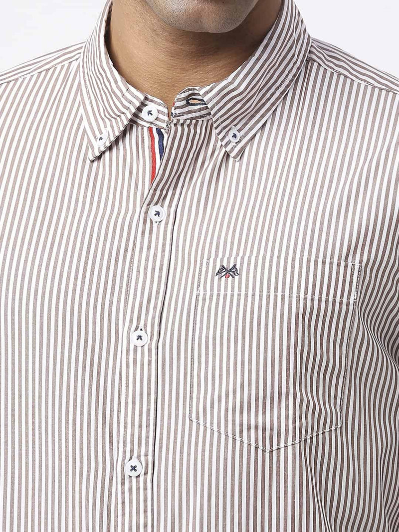 Thomas Scott Men Modern Slim Fit Striped Casual Cotton Shirt