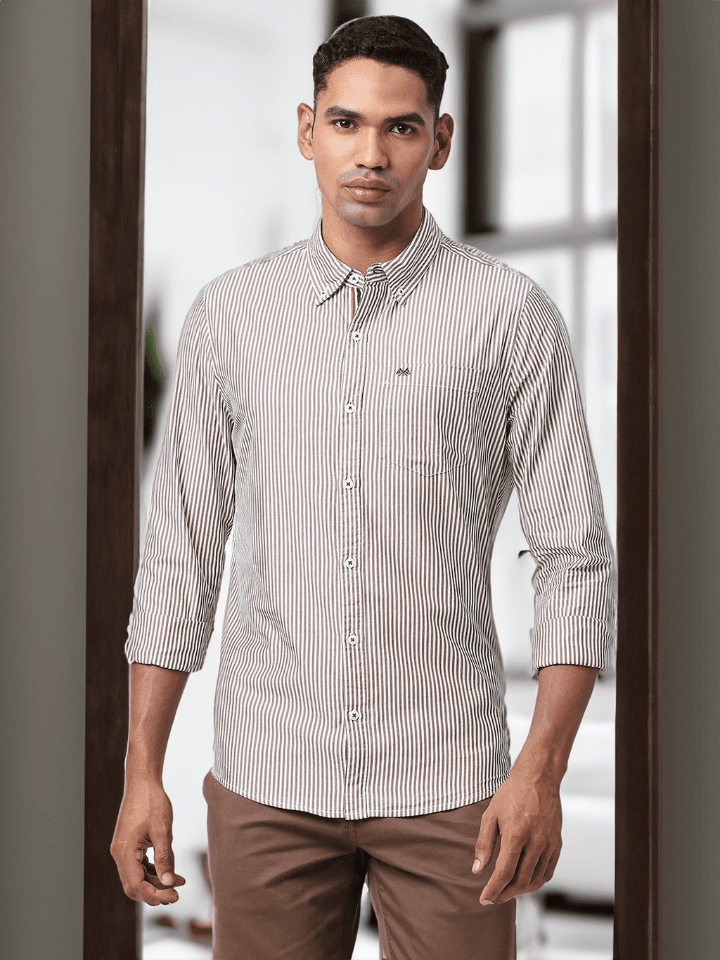 Thomas Scott Men Modern Slim Fit Striped Casual Cotton Shirt