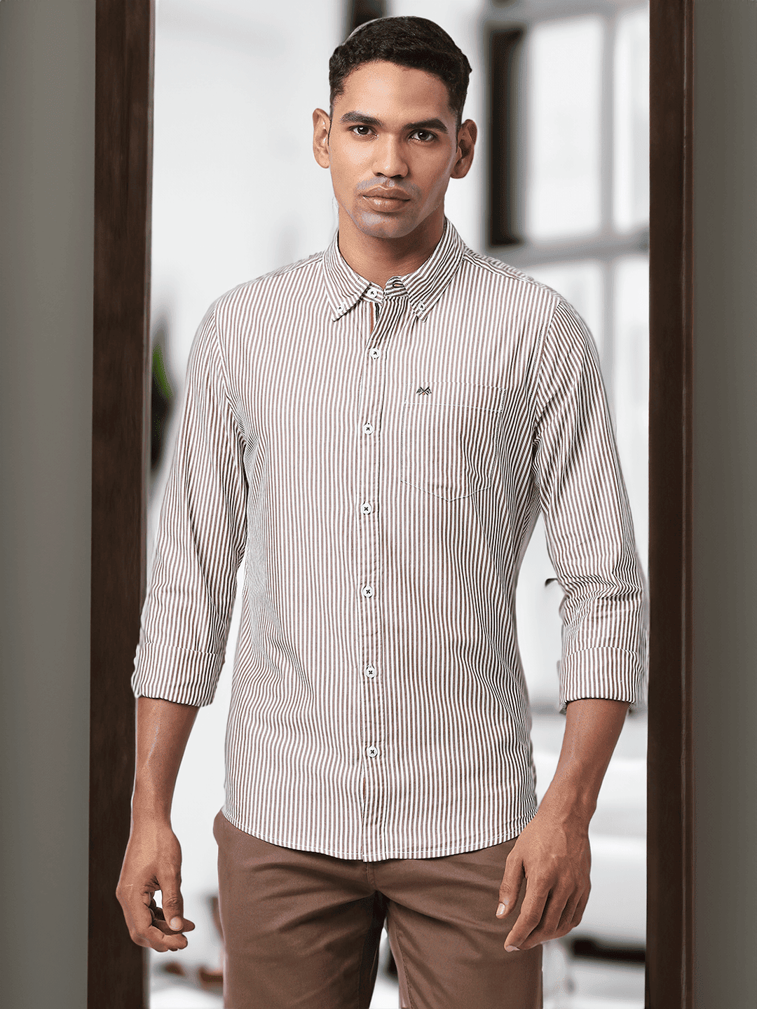 Thomas Scott Men Modern Slim Fit Striped Casual Cotton Shirt