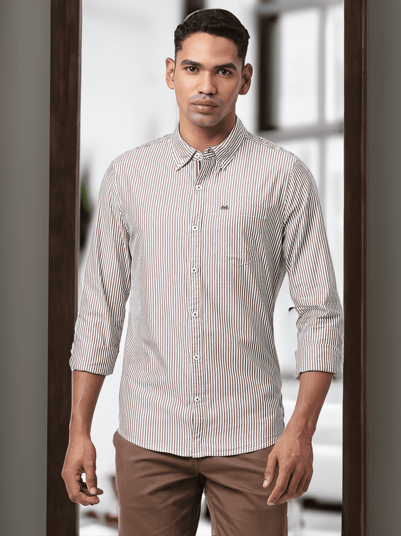 Thomas Scott Men Modern Slim Fit Striped Casual Cotton Shirt