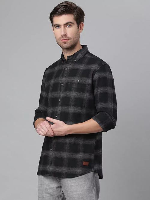Thomas Scott Men Black Relaxed Tartan Checks Checked Casual Sustainable Shirt
