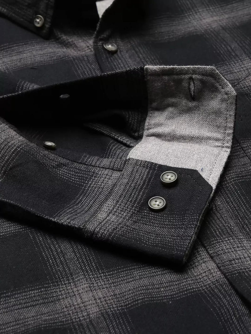 Thomas Scott Men Black Relaxed Tartan Checks Checked Casual Sustainable Shirt