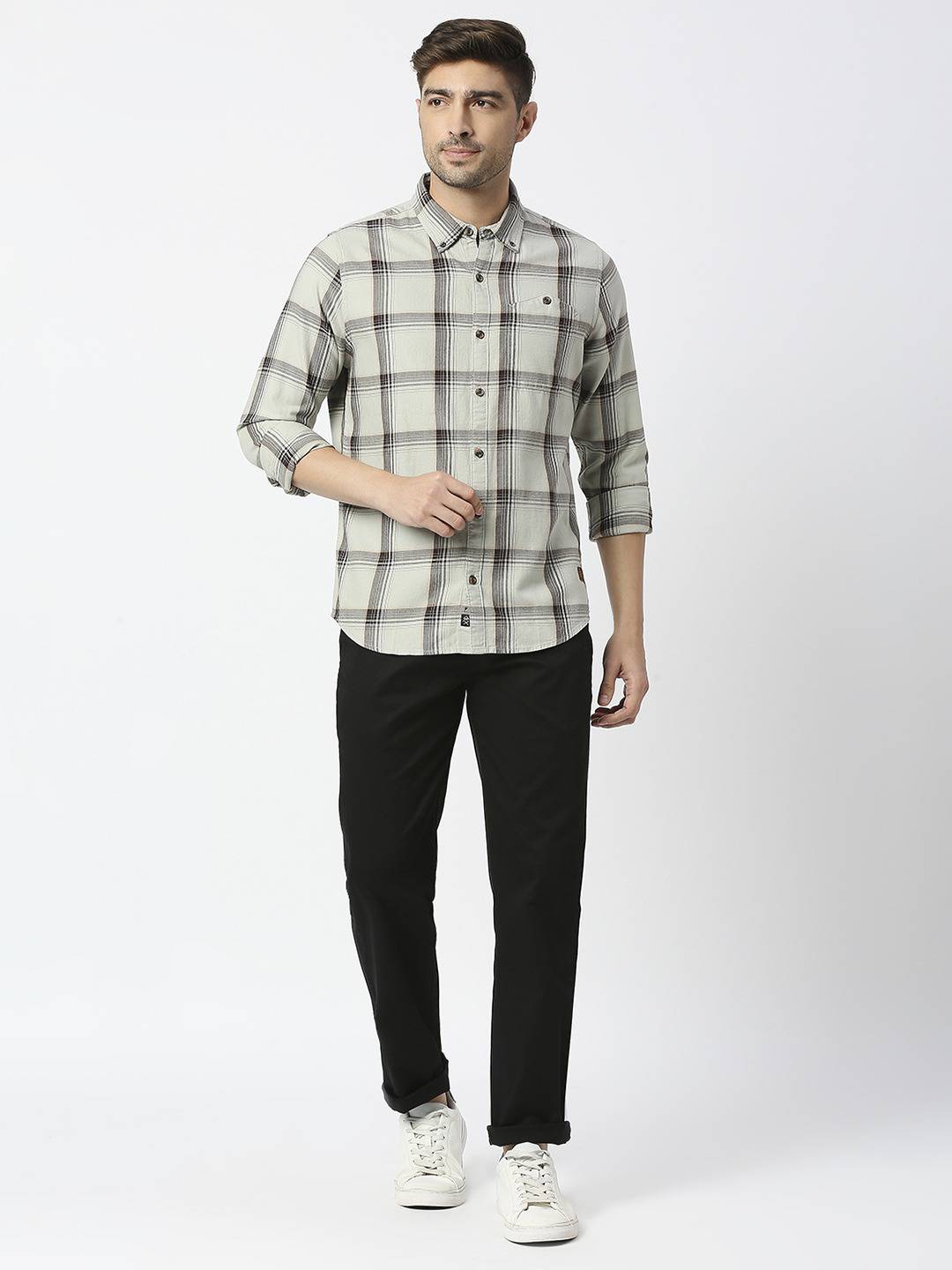 Thomas Scott Men Premium Slim Fit Tartan Checks Casual Pure Cotton Shirt