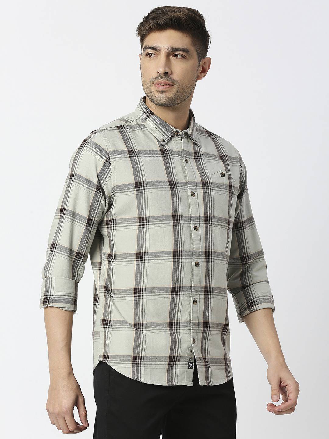 Thomas Scott Men Premium Slim Fit Tartan Checks Casual Pure Cotton Shirt