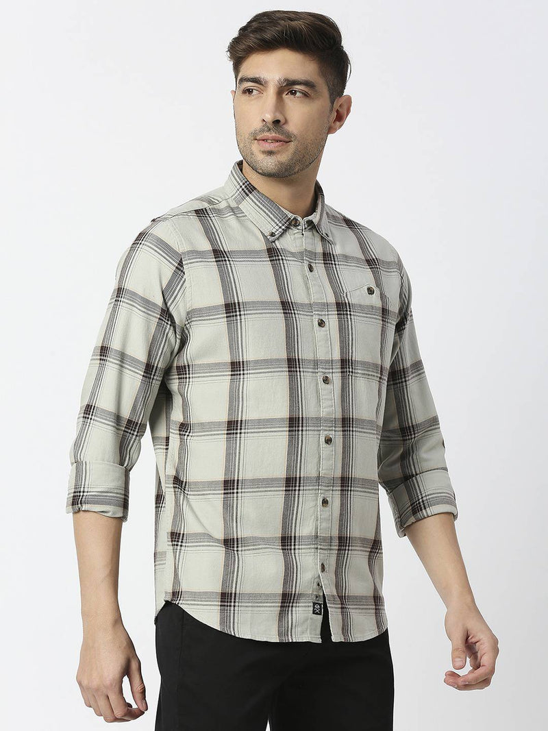 Thomas Scott Men Premium Slim Fit Tartan Checks Casual Pure Cotton Shirt
