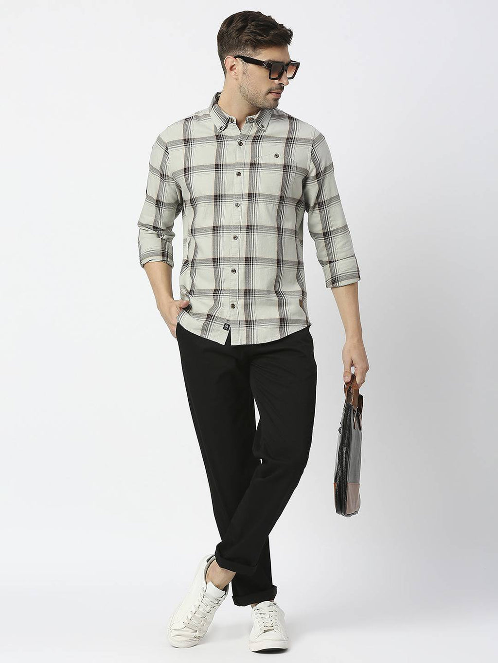 Thomas Scott Men Premium Slim Fit Tartan Checks Casual Pure Cotton Shirt