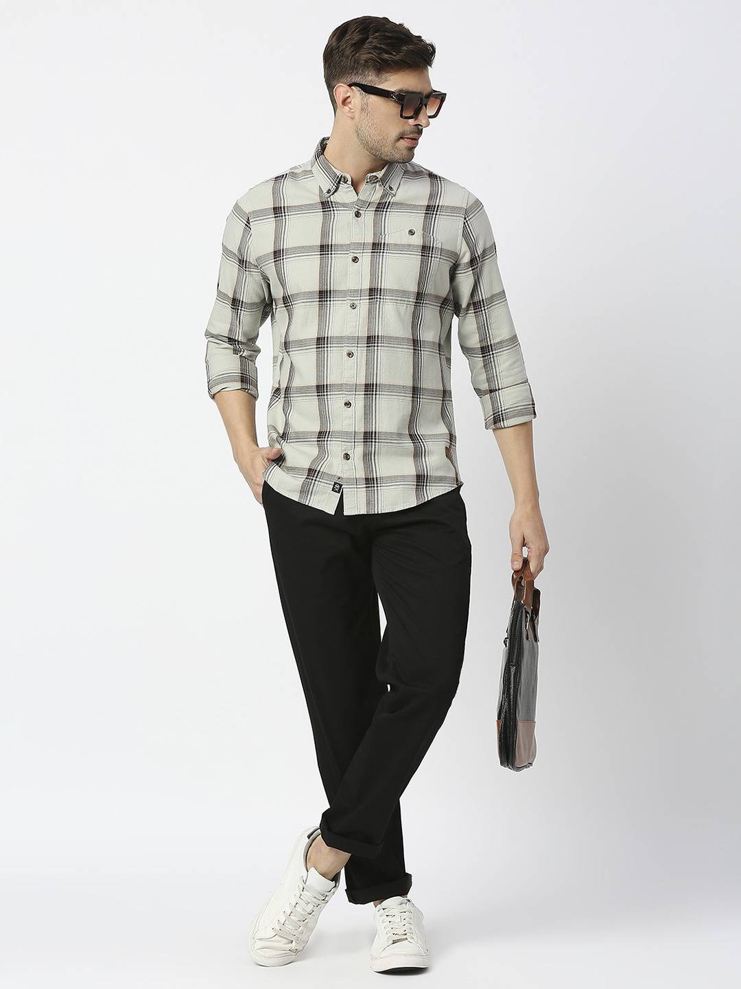 Thomas Scott Men Premium Slim Fit Tartan Checks Casual Pure Cotton Shirt