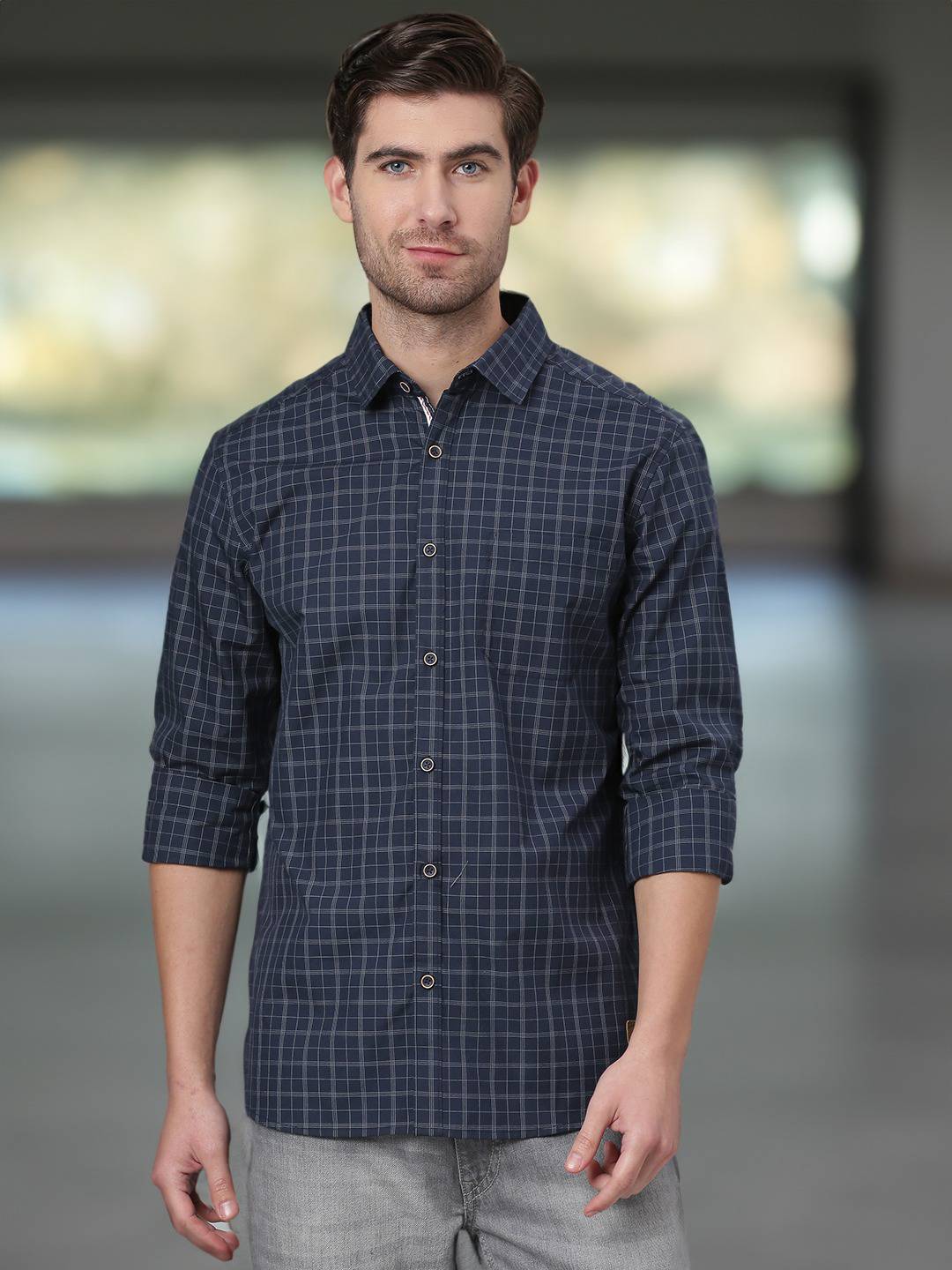 Thomas Scott Men Blue Relaxed Grid Tattersall Checks Checked Cotton Casual Sustainable Shirt
