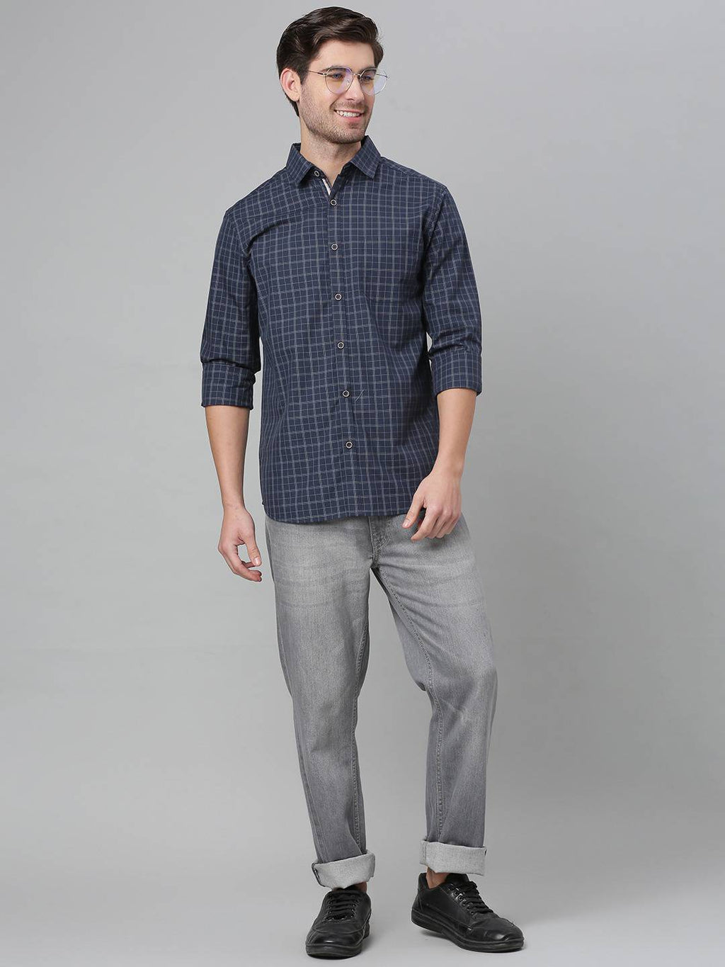 Thomas Scott Men Blue Relaxed Grid Tattersall Checks Checked Cotton Casual Sustainable Shirt