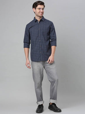 Thomas Scott Men Blue Relaxed Grid Tattersall Checks Checked Cotton Casual Sustainable Shirt