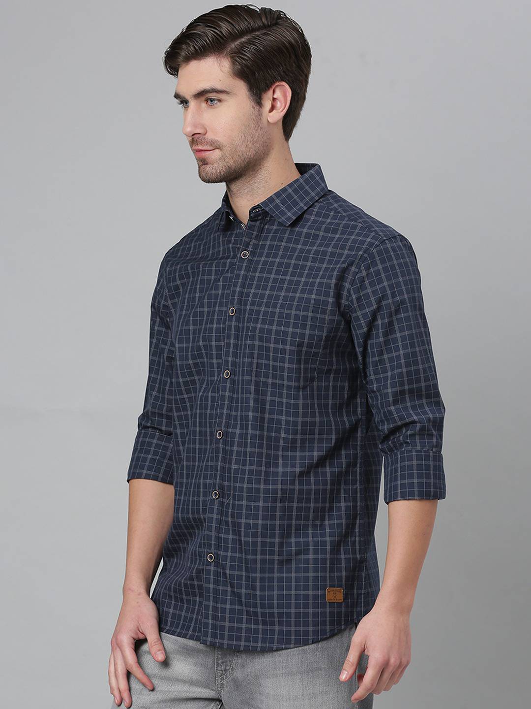 Thomas Scott Men Blue Relaxed Grid Tattersall Checks Checked Cotton Casual Sustainable Shirt