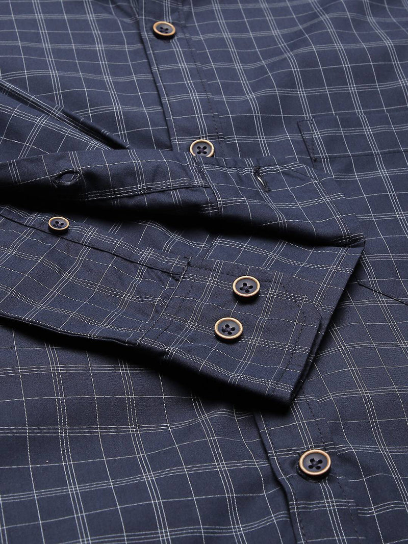 Thomas Scott Men Blue Relaxed Grid Tattersall Checks Checked Cotton Casual Sustainable Shirt