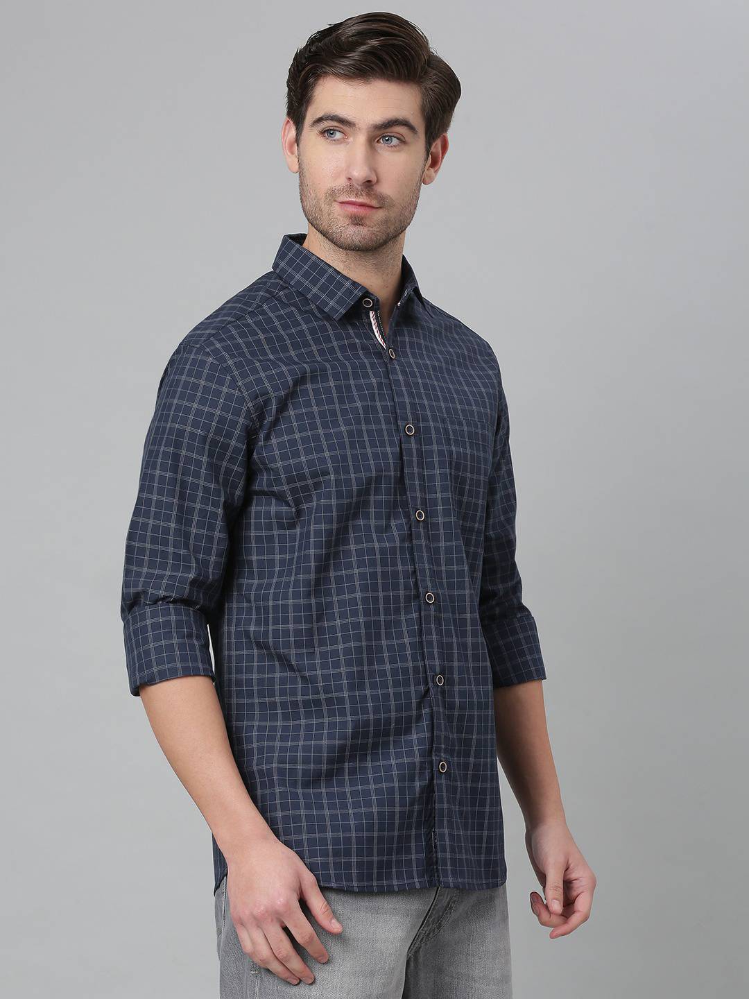 Thomas Scott Men Blue Relaxed Grid Tattersall Checks Checked Cotton Casual Sustainable Shirt