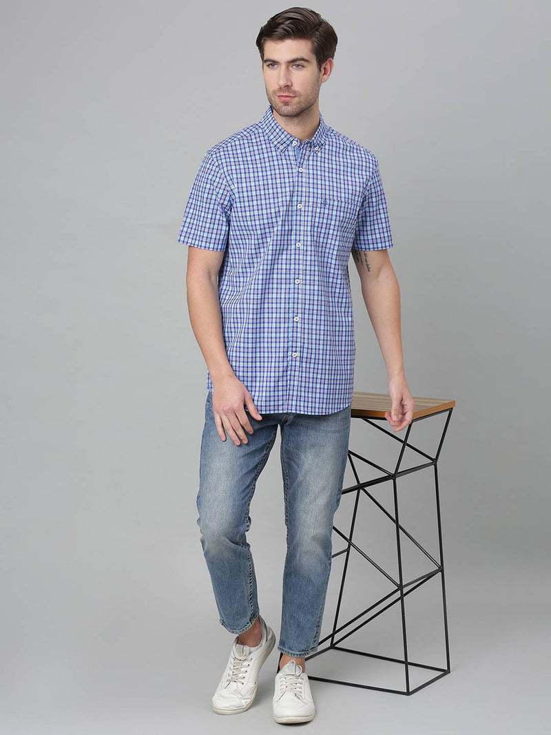 Thomas Scott Men Blue Gingham Checks Checked Casual Sustainable Shirt