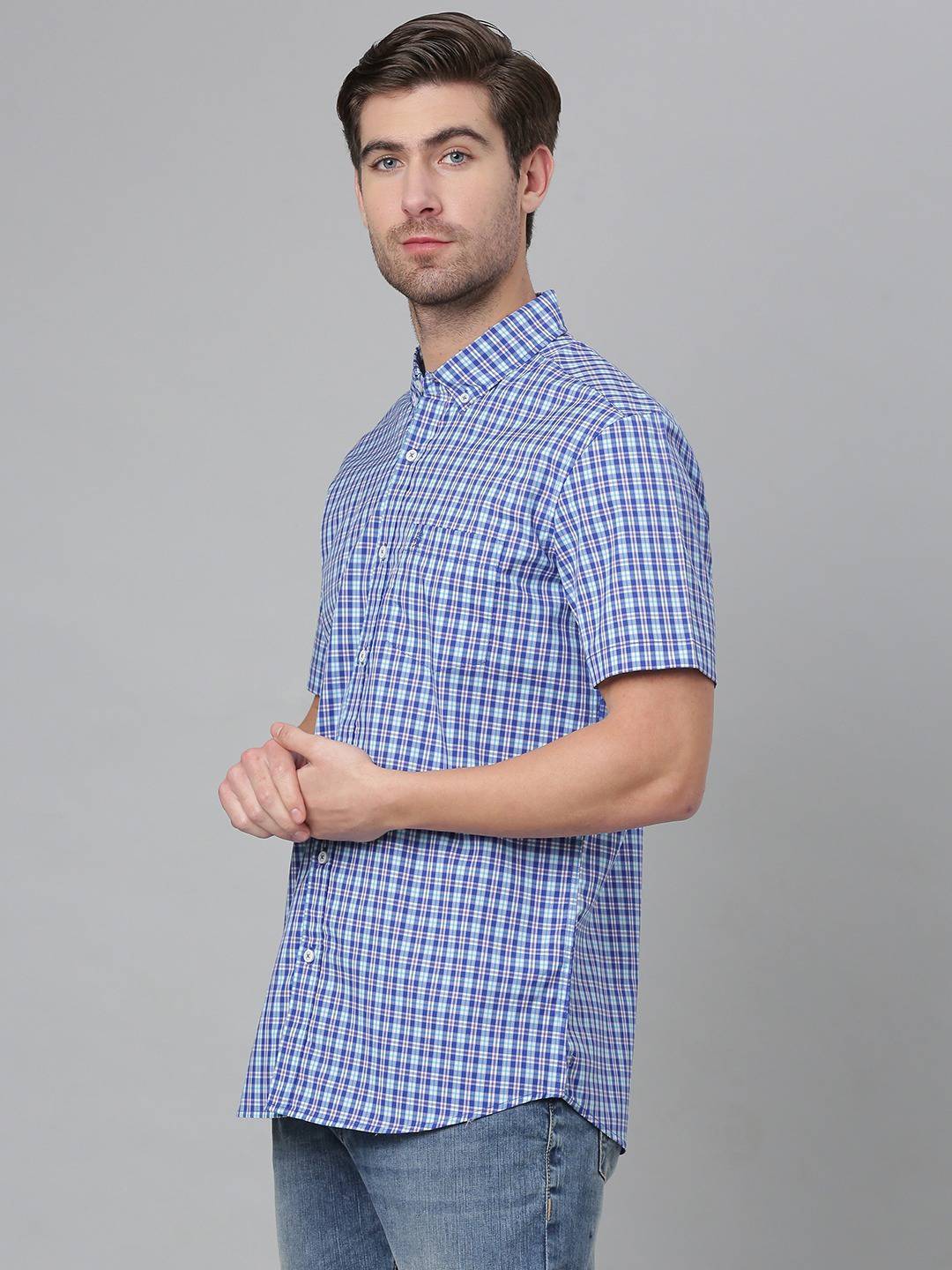 Thomas Scott Men Blue Gingham Checks Checked Casual Sustainable Shirt