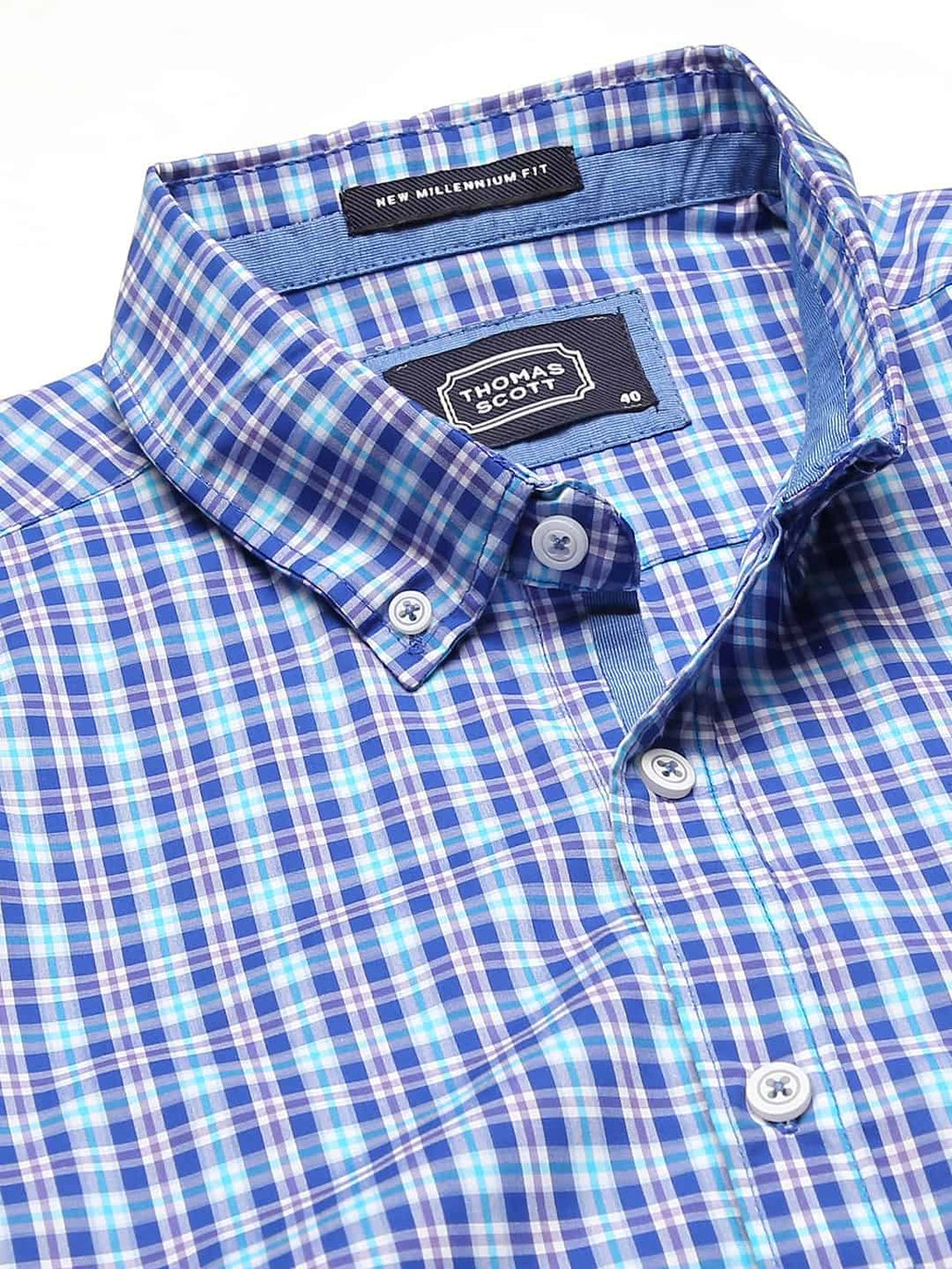 Thomas Scott Men Blue Gingham Checks Checked Casual Sustainable Shirt