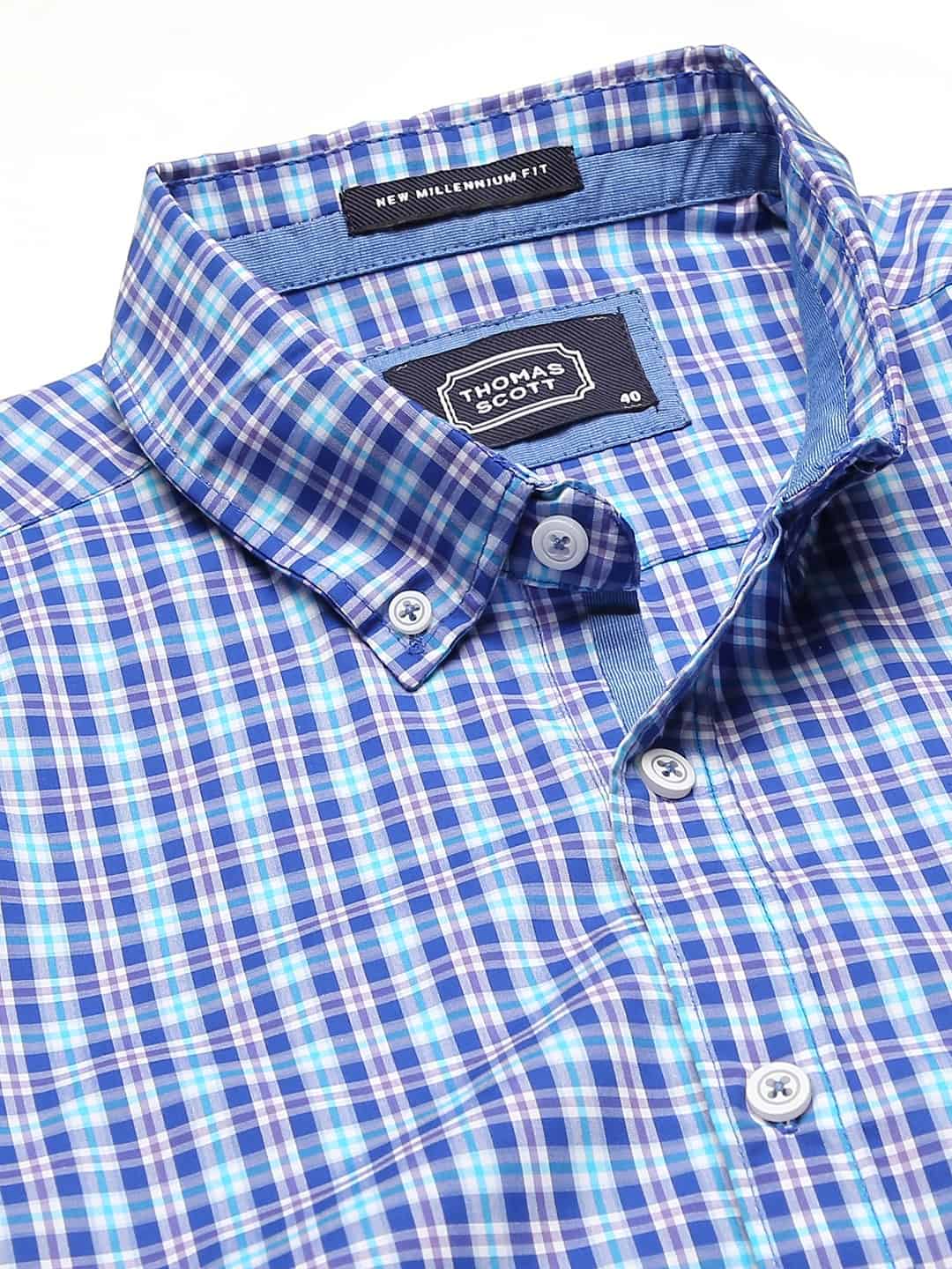 Thomas Scott Men Blue Gingham Checks Checked Casual Sustainable Shirt