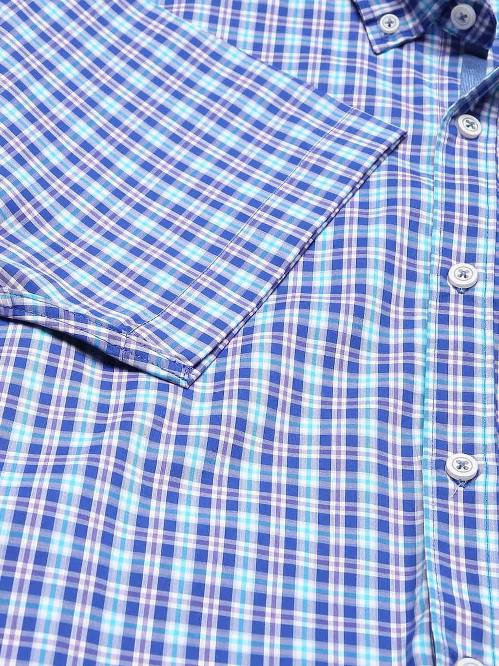 Thomas Scott Men Blue Gingham Checks Checked Casual Sustainable Shirt