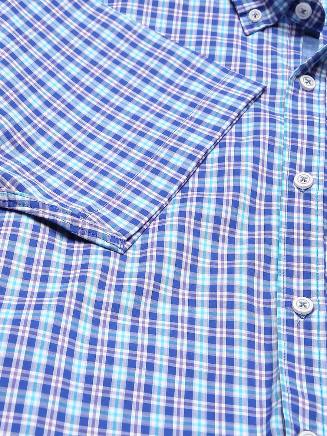 Thomas Scott Men Blue Gingham Checks Checked Casual Sustainable Shirt