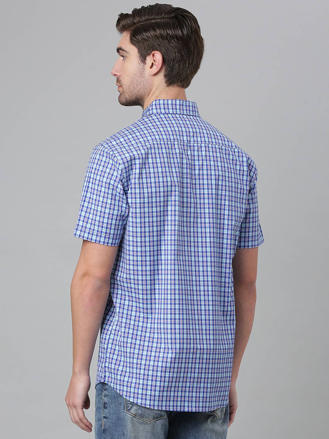 Thomas Scott Men Blue Gingham Checks Checked Casual Sustainable Shirt
