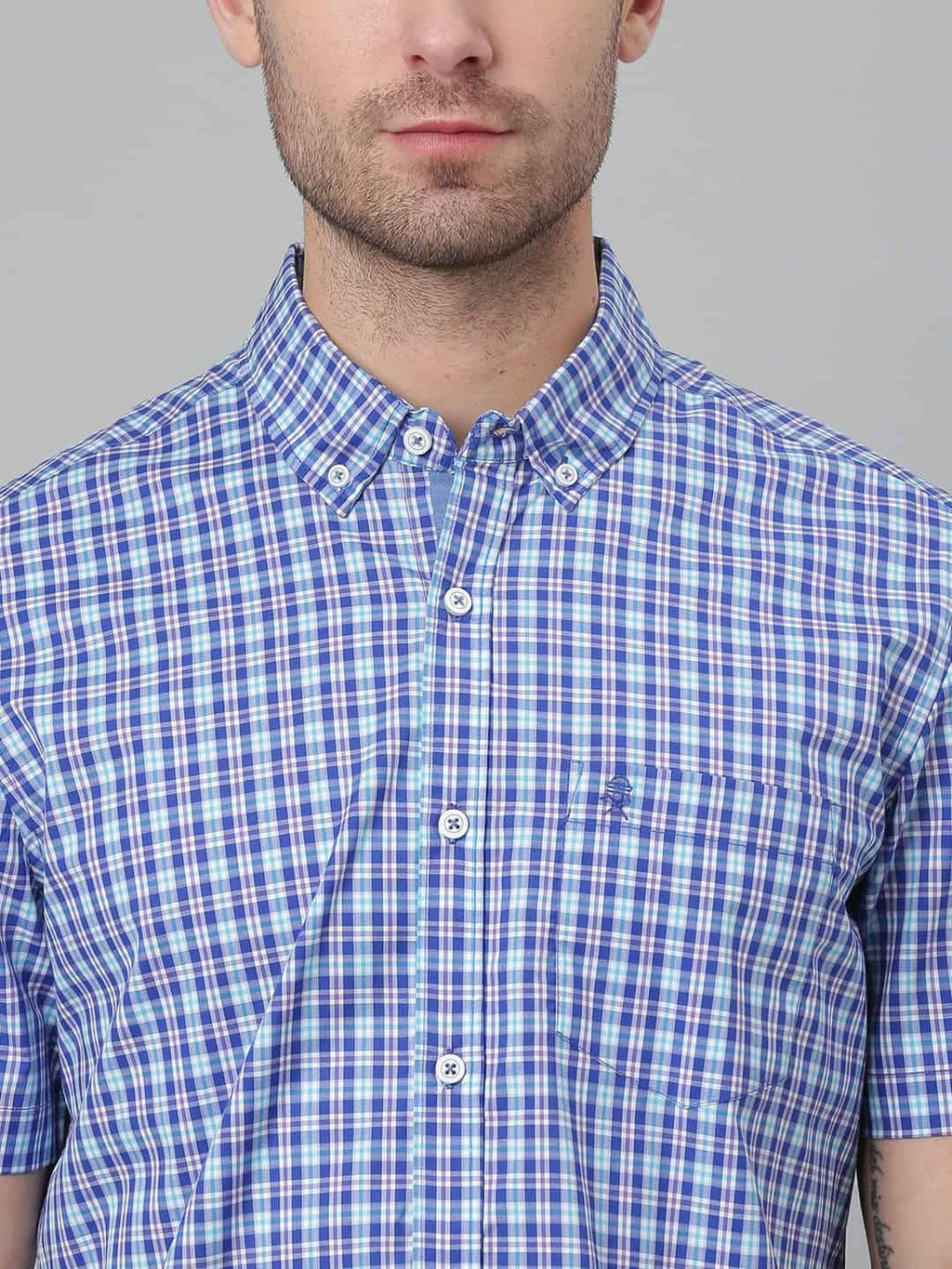 Thomas Scott Men Blue Gingham Checks Checked Casual Sustainable Shirt