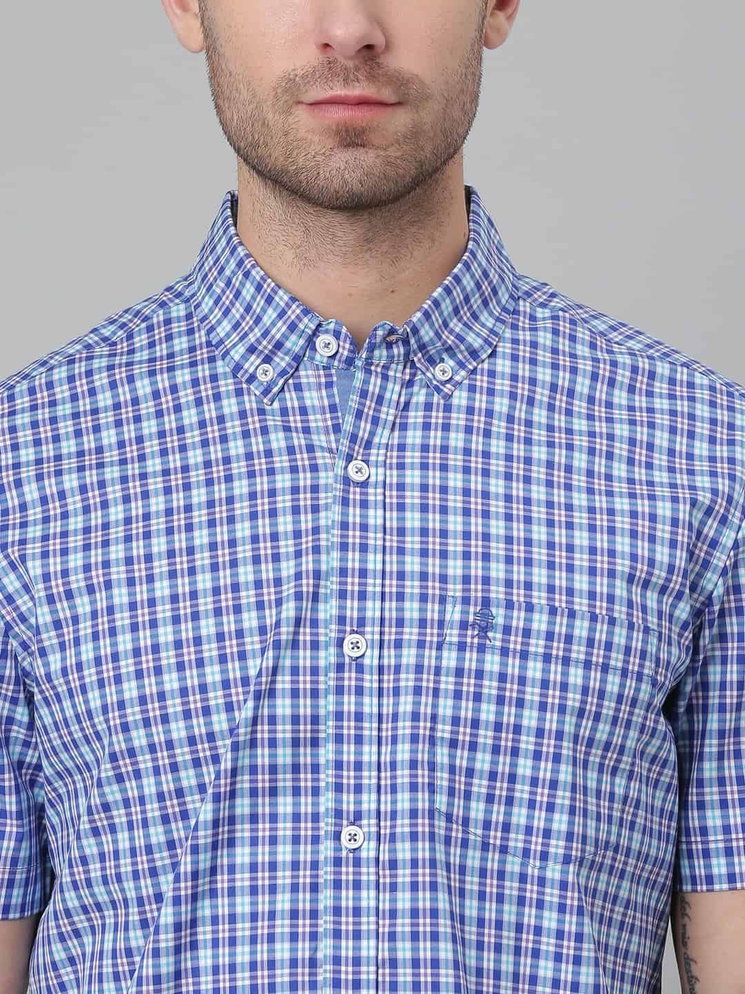 Thomas Scott Men Blue Gingham Checks Checked Casual Sustainable Shirt