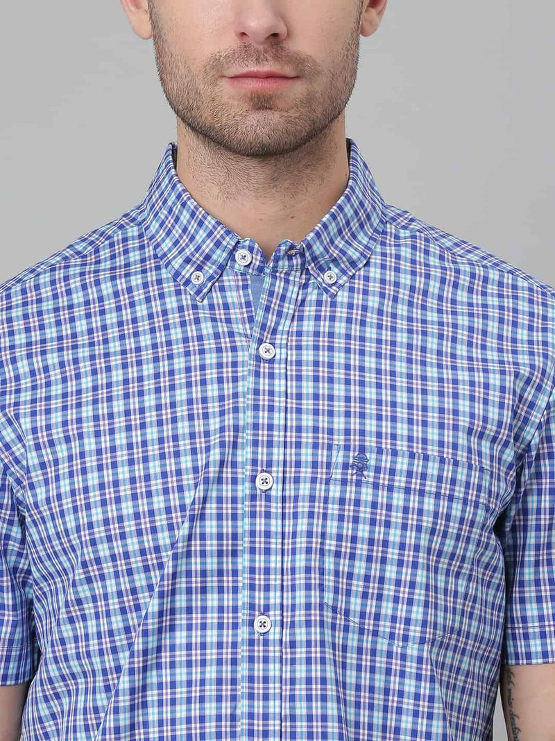 Thomas Scott Men Blue Gingham Checks Checked Casual Sustainable Shirt