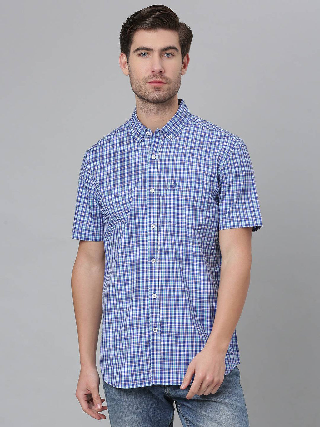 Thomas Scott Men Blue Gingham Checks Checked Casual Sustainable Shirt