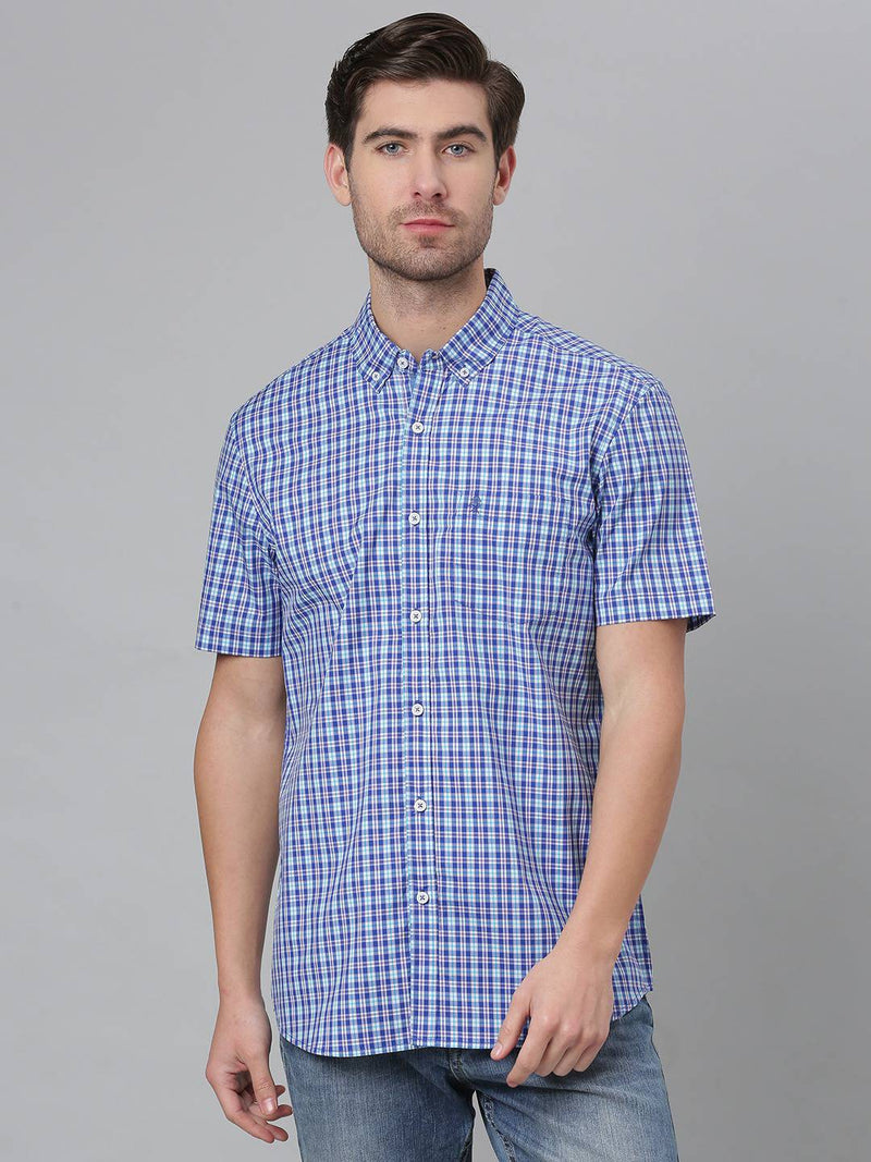 Thomas Scott Men Blue Gingham Checks Checked Casual Sustainable Shirt