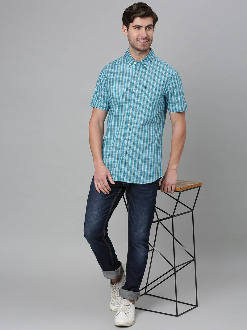 Thomas Scott Men Blue & White Relaxed Gingham Checks Checked Cotton Casual Sustainable Shirt
