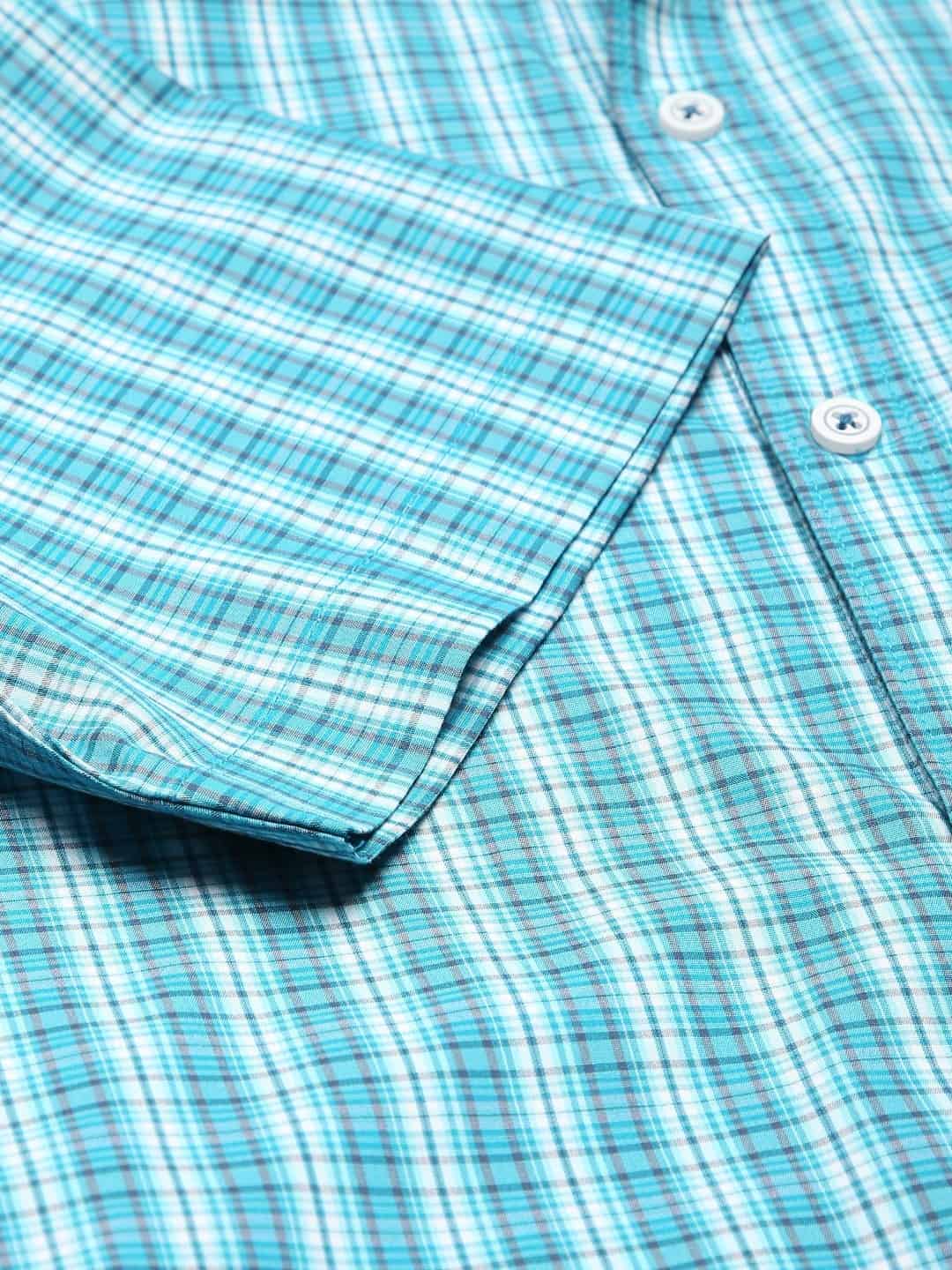 Thomas Scott Men Blue & White Relaxed Gingham Checks Checked Cotton Casual Sustainable Shirt