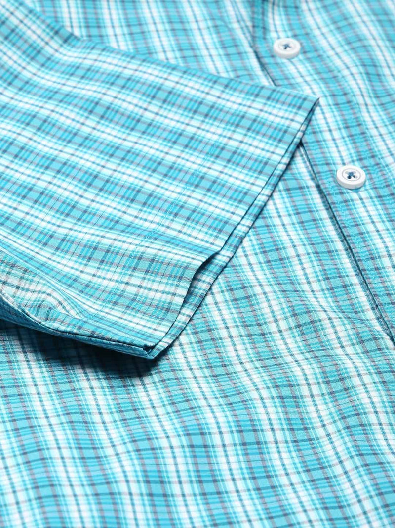 Thomas Scott Men Blue & White Relaxed Gingham Checks Checked Cotton Casual Sustainable Shirt