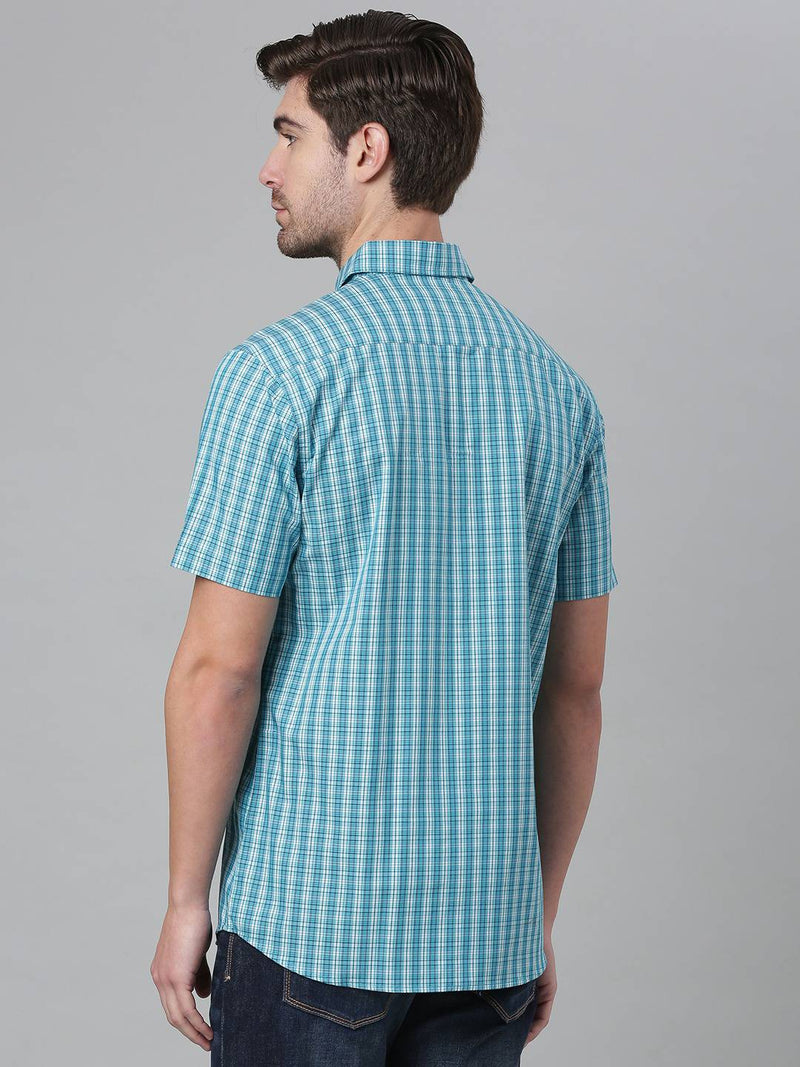 Thomas Scott Men Blue & White Relaxed Gingham Checks Checked Cotton Casual Sustainable Shirt