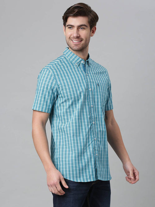 Thomas Scott Men Blue & White Relaxed Gingham Checks Checked Cotton Casual Sustainable Shirt