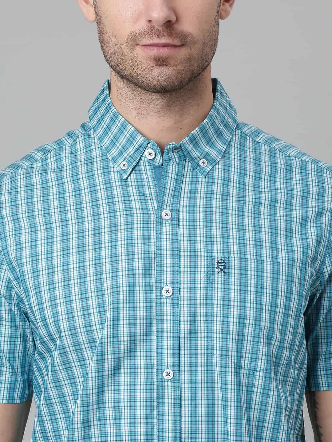Thomas Scott Men Blue & White Relaxed Gingham Checks Checked Cotton Casual Sustainable Shirt