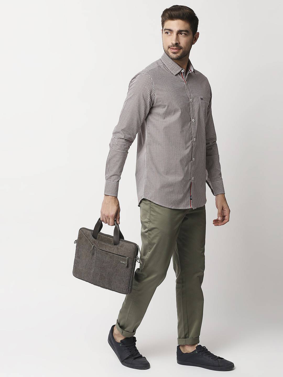 Thomas Scott Men Brown Relaxed Gingham Checks Checked Pure Cotton Casual Sustainable Shirt