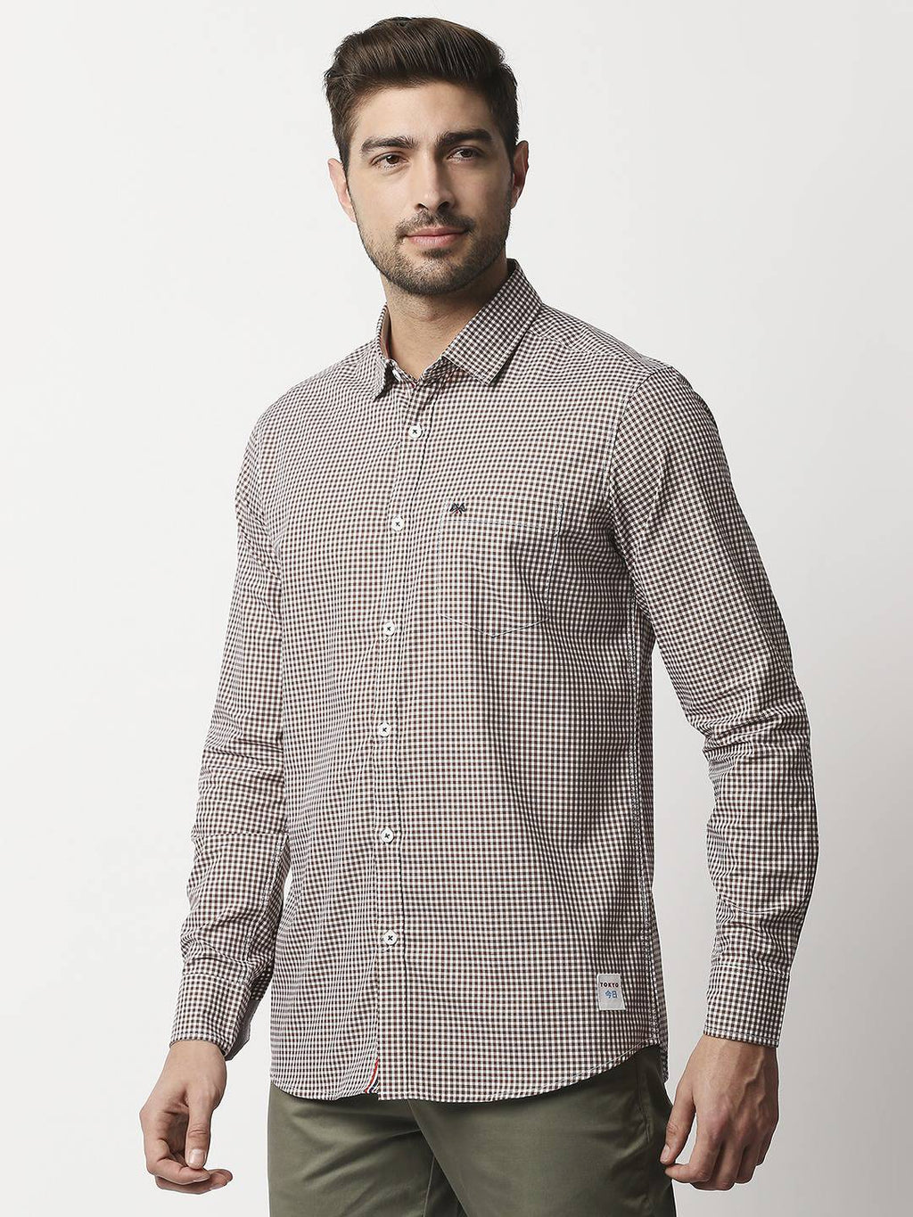 Thomas Scott Men Brown Relaxed Gingham Checks Checked Pure Cotton Casual Sustainable Shirt