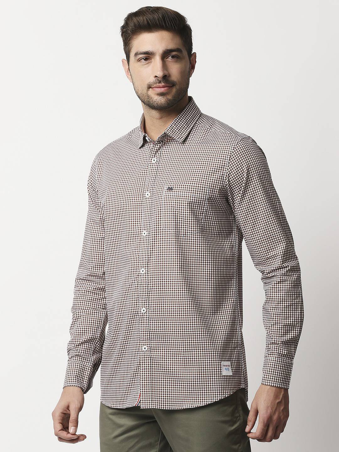 Thomas Scott Men Brown Relaxed Gingham Checks Checked Pure Cotton Casual Sustainable Shirt
