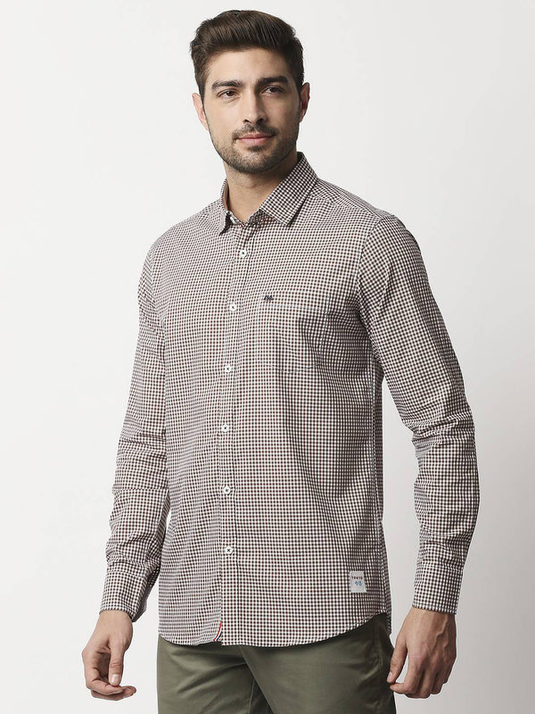 Thomas Scott Men Brown Relaxed Gingham Checks Checked Pure Cotton Casual Sustainable Shirt