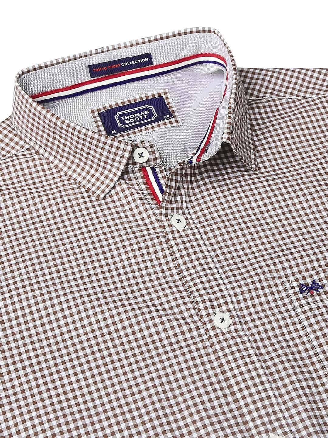 Thomas Scott Men Brown Relaxed Gingham Checks Checked Pure Cotton Casual Sustainable Shirt