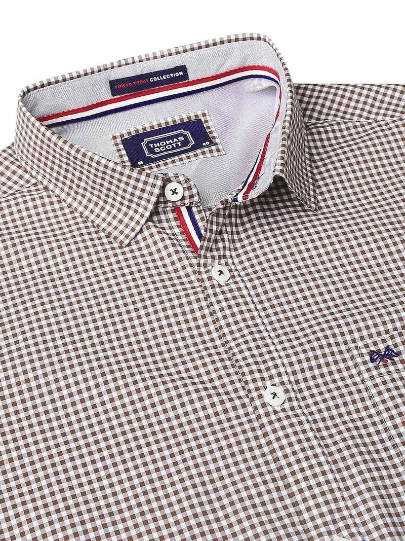 Thomas Scott Men Brown Relaxed Gingham Checks Checked Pure Cotton Casual Sustainable Shirt
