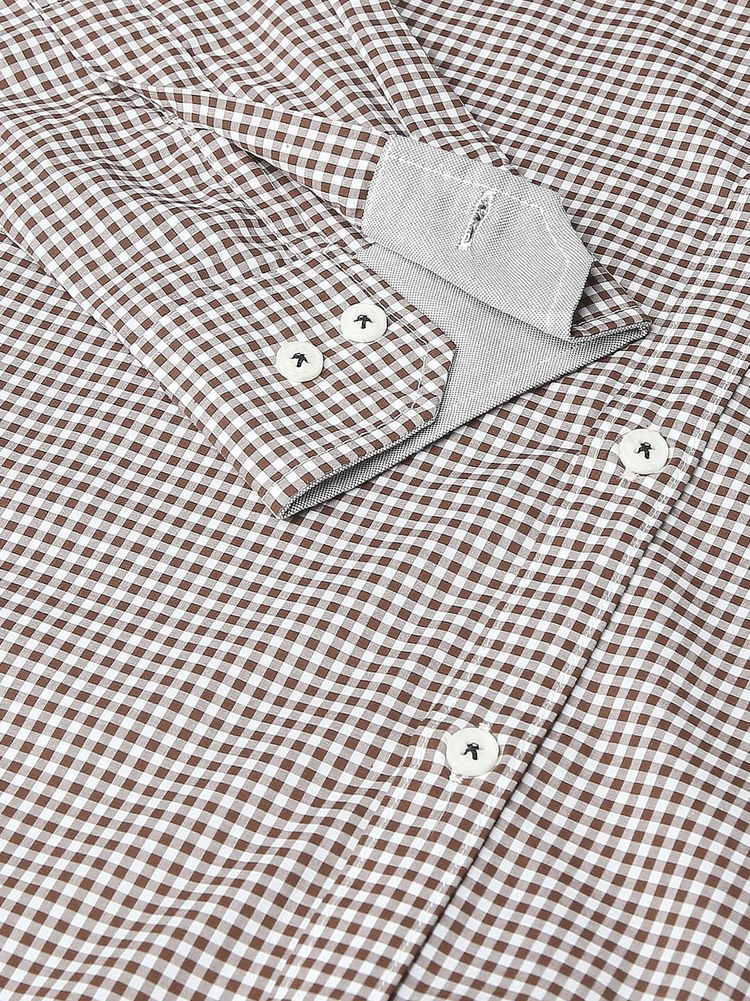 Thomas Scott Men Brown Relaxed Gingham Checks Checked Pure Cotton Casual Sustainable Shirt