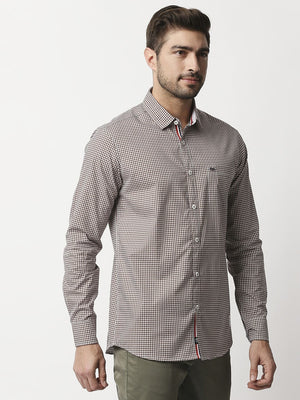 Thomas Scott Men Brown Relaxed Gingham Checks Checked Pure Cotton Casual Sustainable Shirt