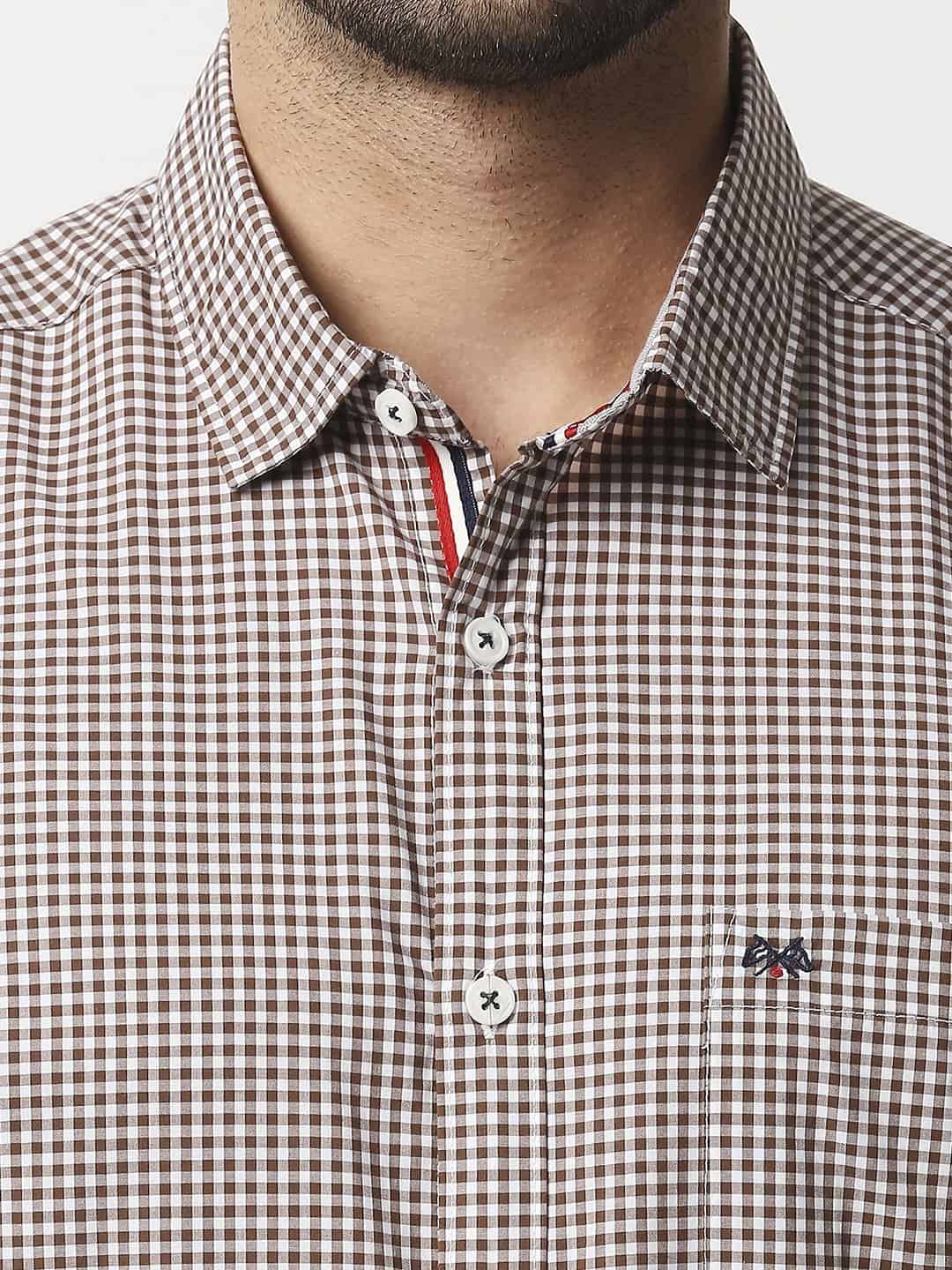 Thomas Scott Men Brown Relaxed Gingham Checks Checked Pure Cotton Casual Sustainable Shirt