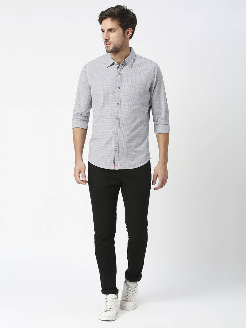 Thomas Scott Men Micro Checks Pure Cotton Slim Fit Casual Shirt