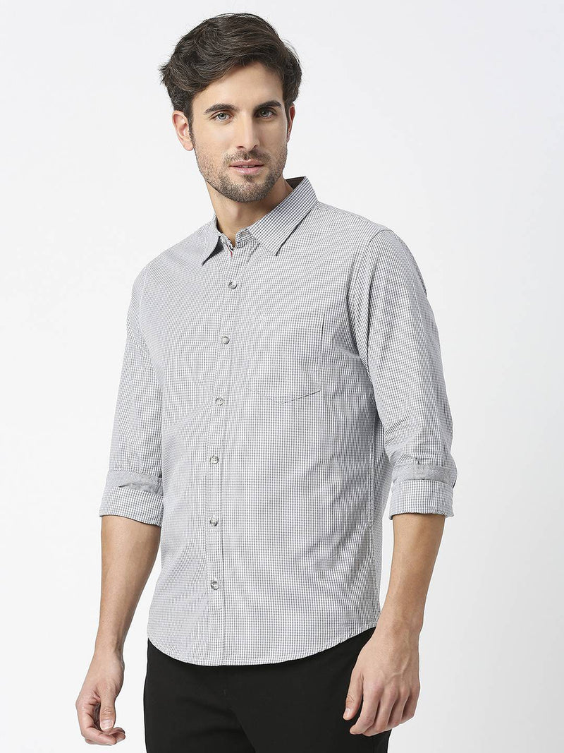 Thomas Scott Men Micro Checks Pure Cotton Slim Fit Casual Shirt