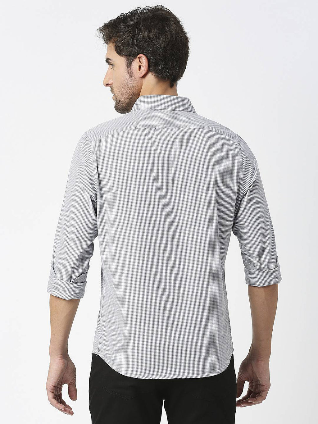 Thomas Scott Men Micro Checks Pure Cotton Slim Fit Casual Shirt