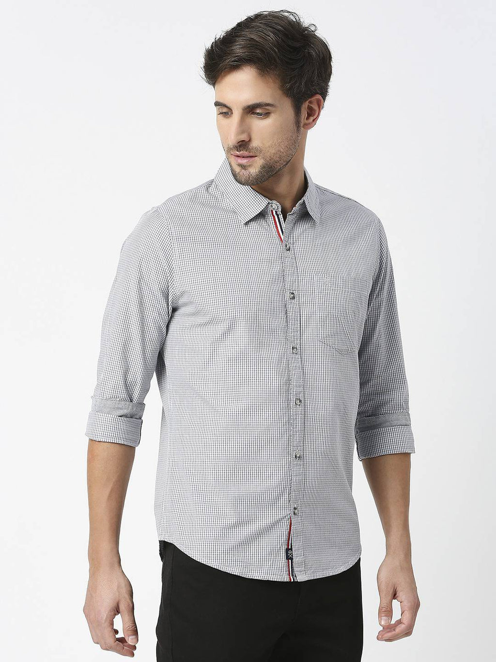 Thomas Scott Men Micro Checks Pure Cotton Slim Fit Casual Shirt
